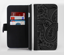 The Dark Gray & Black Paisley Ink-Fuzed Leather Folding Wallet Credit-Card Case for the Apple iPhone 6/6s, 6/6s Plus, 5/5s and 5c