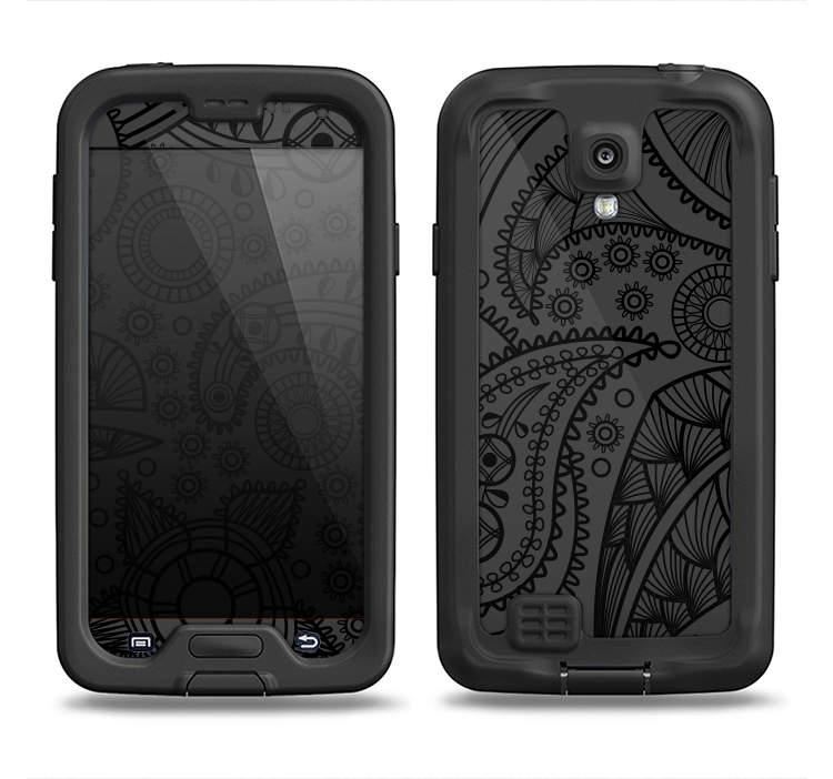 The Dark Gray & Black Paisley Samsung Galaxy S4 LifeProof Fre Case Skin Set