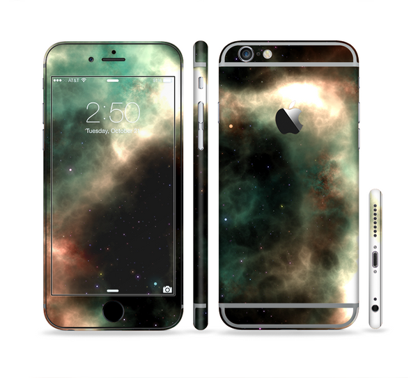 The Dark Green Glowing Universe Sectioned Skin Series for the Apple iPhone 6 Plus