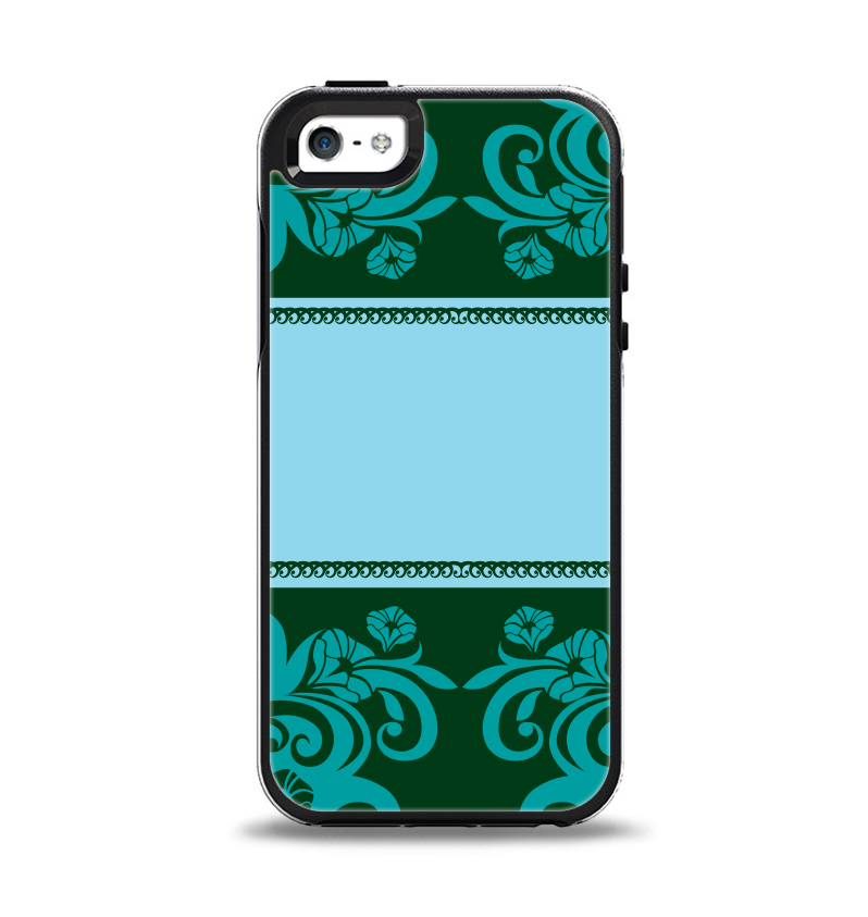 The Dark Green & Light Blue Vintage Pattern Apple iPhone 5-5s Otterbox Symmetry Case Skin Set