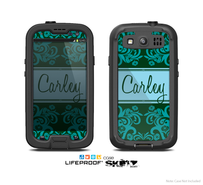The Dark Green & Light Blue Vintage Pattern With Monogram Skin For The Samsung Galaxy S3 LifeProof Case