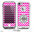 The Dark Pink & White Chevron Monogram Name Script Skin Gray v1 Skin for the iPhone 5-5s Fre LifeProof Case