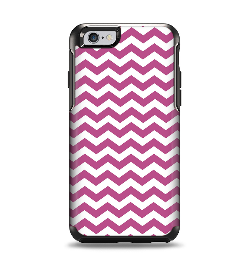 The Dark Pink & White Chevron Pattern V2 Apple iPhone 6 Otterbox Symmetry Case Skin Set