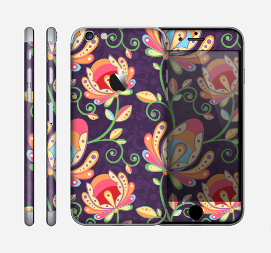 The Dark Purple & Colorful Floral Pattern Skin for the Apple iPhone 6