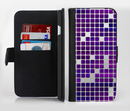 The Dark Purple Squares Pattern Ink-Fuzed Leather Folding Wallet Credit-Card Case for the Apple iPhone 6/6s, 6/6s Plus, 5/5s and 5c