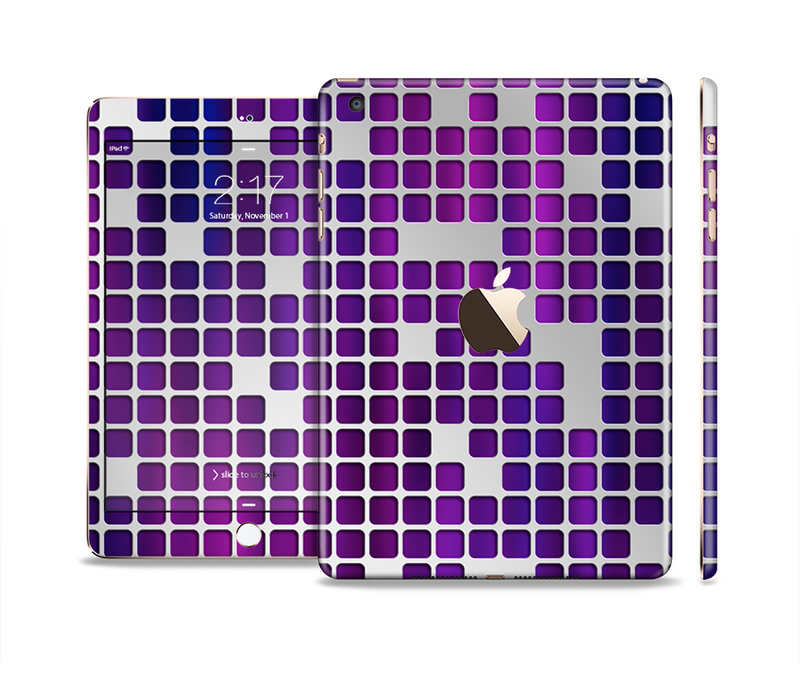 The Dark Purple Squares Pattern Full Body Skin Set for the Apple iPad Mini 3