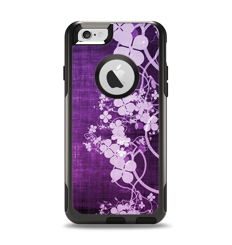 The Dark Purple with Sketched Floral Pattern Apple iPhone 6 Otterbox Commuter Case Skin Set