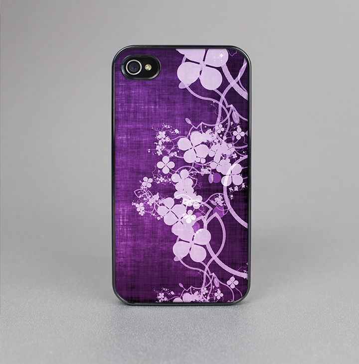 The Dark Purple with Sketched Floral Pattern Skin-Sert for the Apple iPhone 4-4s Skin-Sert Case