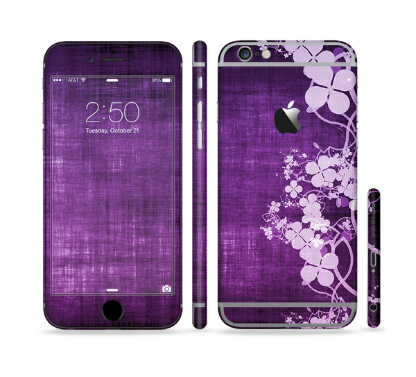 The Dark Purple with Sketched Floral Pattern Sectioned Skin Series for the Apple iPhone 6 Plus