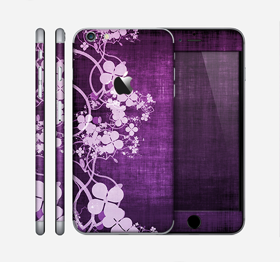 The Dark Purple with Sketched Floral Pattern Skin for the Apple iPhone 6 Plus