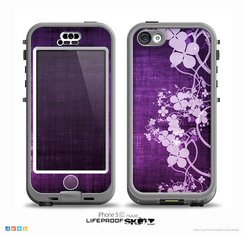 The Dark Purple with Sketched Floral Pattern Skin for the iPhone 5c nüüd LifeProof Case