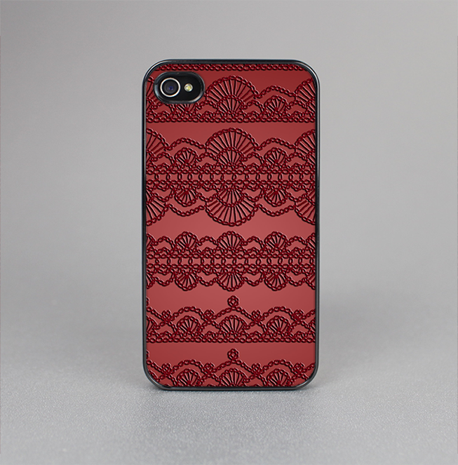 The Dark Red Highlighted Lace Pattern Skin-Sert for the Apple iPhone 4-4s Skin-Sert Case