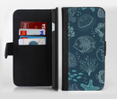 The Dark Teal Sea Creature Icons Ink-Fuzed Leather Folding Wallet Credit-Card Case for the Apple iPhone 6/6s, 6/6s Plus, 5/5s and 5c