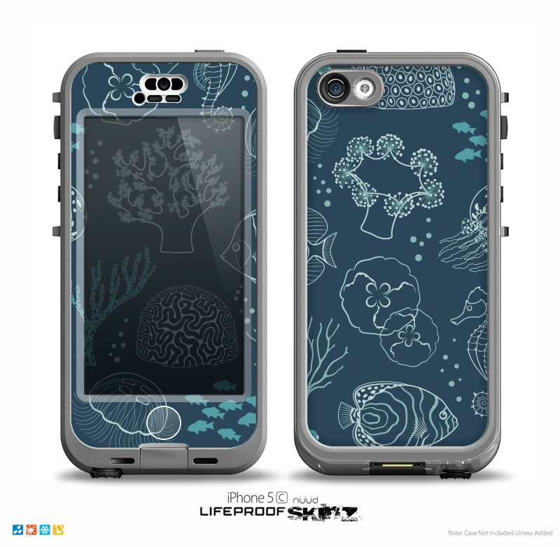 The Dark Teal Sea Creature Icons Skin for the iPhone 5c nüüd LifeProof Case