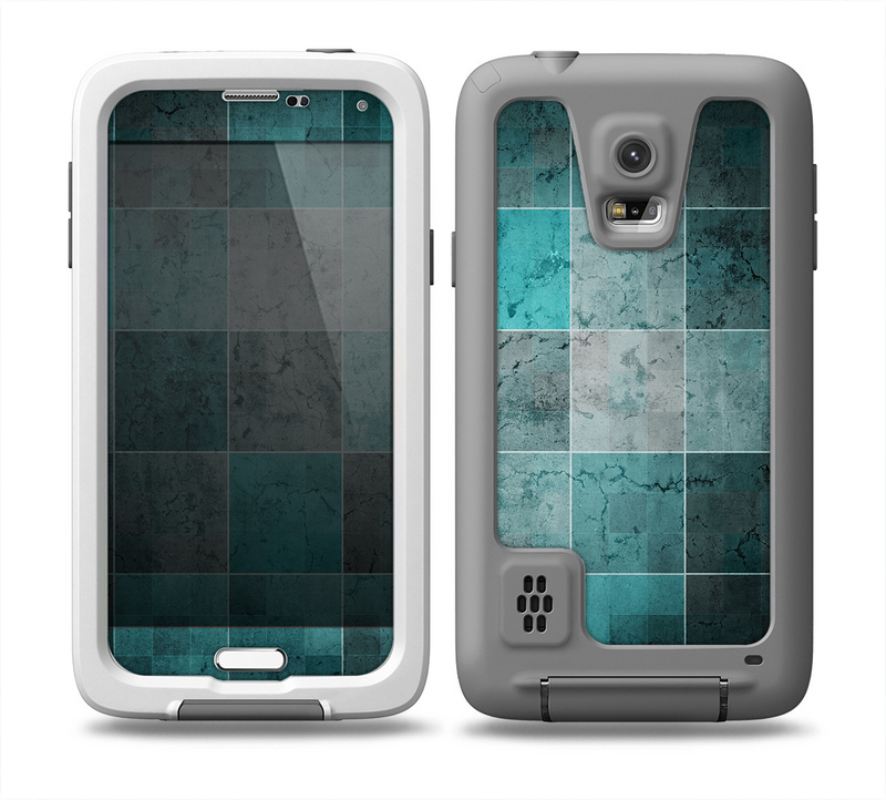 The Dark Teal Tiled Pattern V2 Skin for the Samsung Galaxy S5 frē LifeProof Case