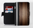 The Dark Wood Texture V5 Ink-Fuzed Leather Folding Wallet Credit-Card Case for the Apple iPhone 6/6s, 6/6s Plus, 5/5s and 5c