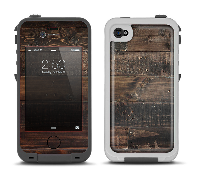 The Dark Wooden Worn Planks Apple iPhone 4-4s LifeProof Fre Case Skin Set