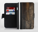 The Dark Wooden Worn Planks Ink-Fuzed Leather Folding Wallet Credit-Card Case for the Apple iPhone 6/6s, 6/6s Plus, 5/5s and 5c
