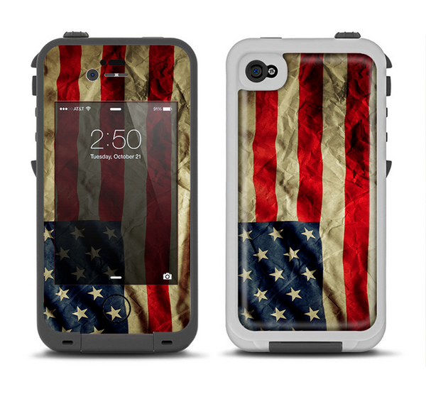 The Dark Wrinkled American Flag Apple iPhone 4-4s LifeProof Fre Case Skin Set