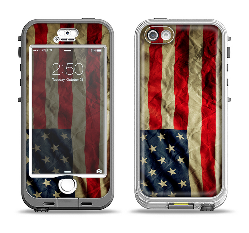 The Dark Wrinkled American Flag Apple iPhone 5-5s LifeProof Nuud Case Skin Set