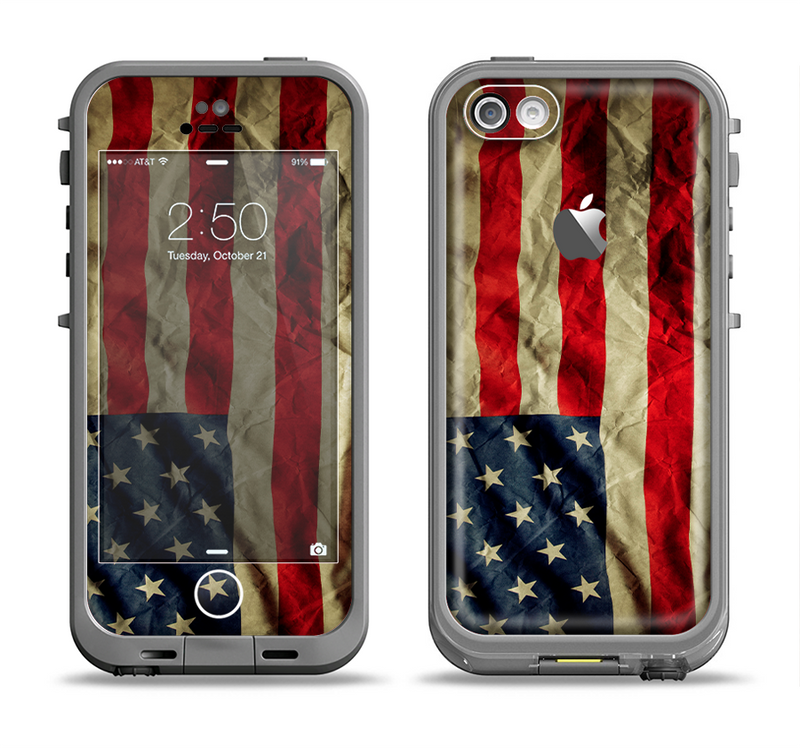 The Dark Wrinkled American Flag Apple iPhone 5c LifeProof Fre Case Skin Set