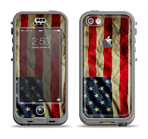 The Dark Wrinkled American Flag Apple iPhone 5c LifeProof Nuud Case Skin Set