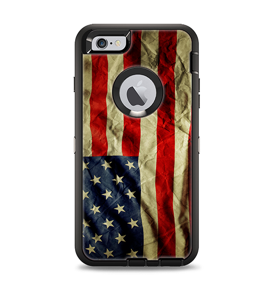 The Dark Wrinkled American Flag Apple iPhone 6 Plus Otterbox Defender Case Skin Set