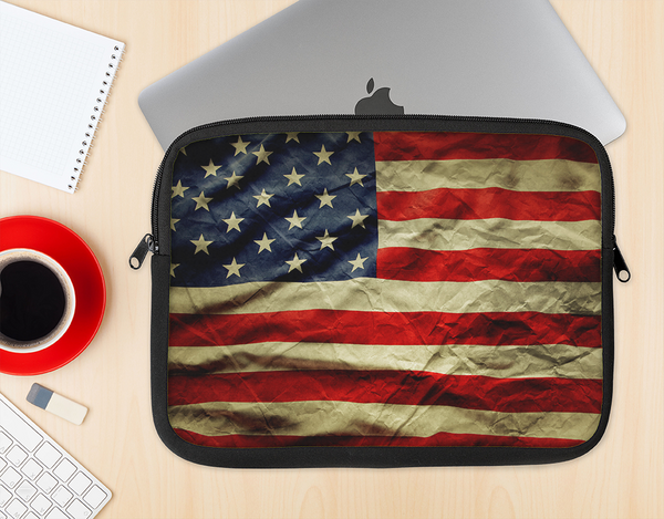 The Dark Wrinkled American Flag Ink-Fuzed NeoPrene MacBook Laptop Sleeve