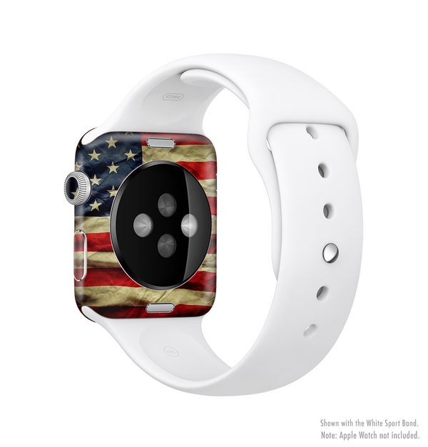 The Dark Wrinkled American Flag Full-Body Skin Set for the Apple Watch