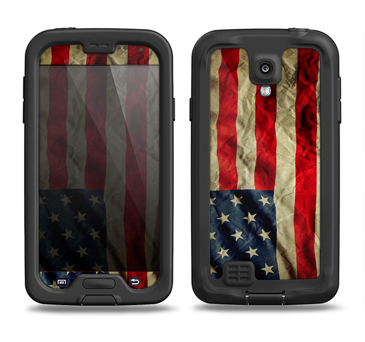The Dark Wrinkled American Flag Samsung Galaxy S4 LifeProof Nuud Case Skin Set