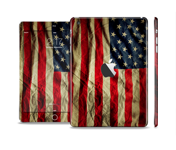 The Dark Wrinkled American Flag Full Body Skin Set for the Apple iPad Mini 2