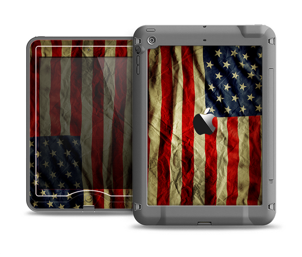 The Dark Wrinkled American Flag Apple iPad Air LifeProof Nuud Case Skin Set