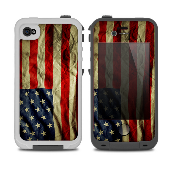 The Dark Wrinkled American Flag Skin for the iPhone 4-4s LifeProof Case