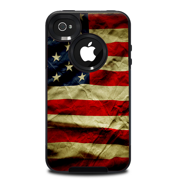 The Dark Wrinkled American Flag Skin for the iPhone 4-4s OtterBox Commuter Case