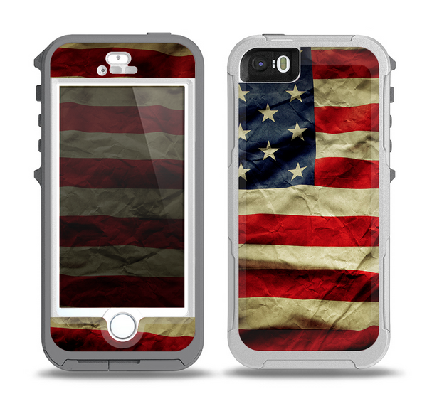 The Dark Wrinkled American Flag Skin for the iPhone 5-5s OtterBox Preserver WaterProof Case