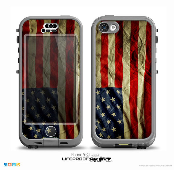 The Dark Wrinkled American Flag Skin for the iPhone 5c nüüd LifeProof Case