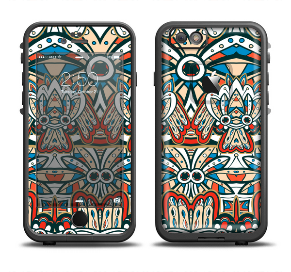 The Decorative Blue & Red Aztec Pattern Apple iPhone 6 LifeProof Fre Case Skin Set