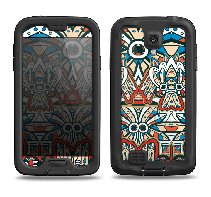 The Decorative Blue & Red Aztec Pattern Samsung Galaxy S4 LifeProof Fre Case Skin Set