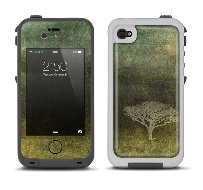 The Deep Green Tree Pastel Painting Apple iPhone 4-4s LifeProof Fre Case Skin Set
