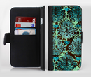 The Delicate Abstract Green Pattern Ink-Fuzed Leather Folding Wallet Credit-Card Case for the Apple iPhone 6/6s, 6/6s Plus, 5/5s and 5c