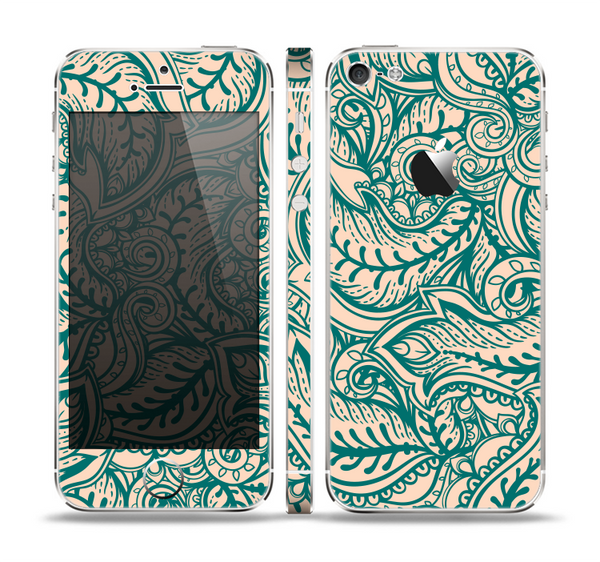 The Delicate Green & Tan Floral Lace Skin Set for the Apple iPhone 5