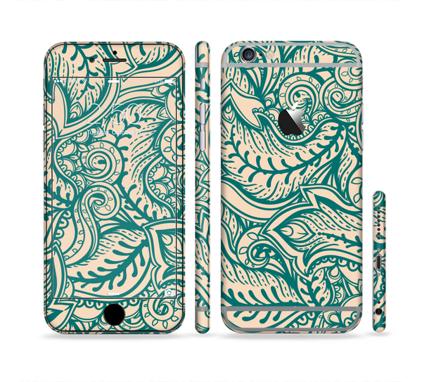 The Delicate Green & Tan Floral Lace Sectioned Skin Series for the Apple iPhone 6 Plus
