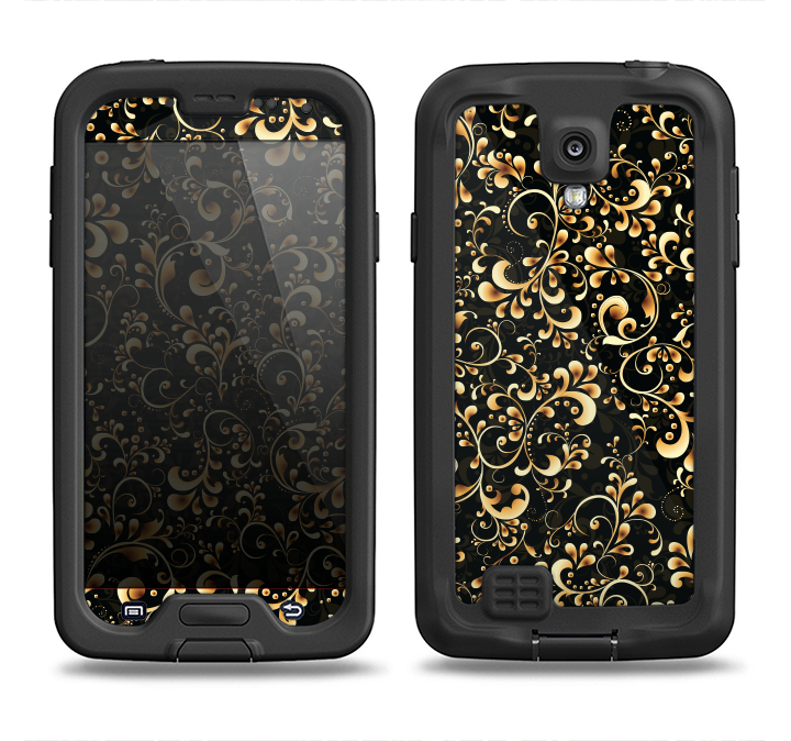 The Elegant Golden Swirls Samsung Galaxy S4 LifeProof Fre Case Skin Set