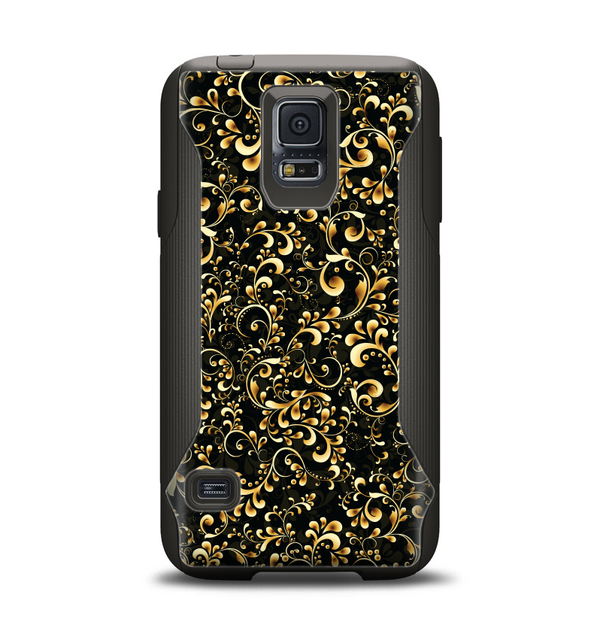 The Elegant Golden Swirls Samsung Galaxy S5 Otterbox Commuter Case Skin Set