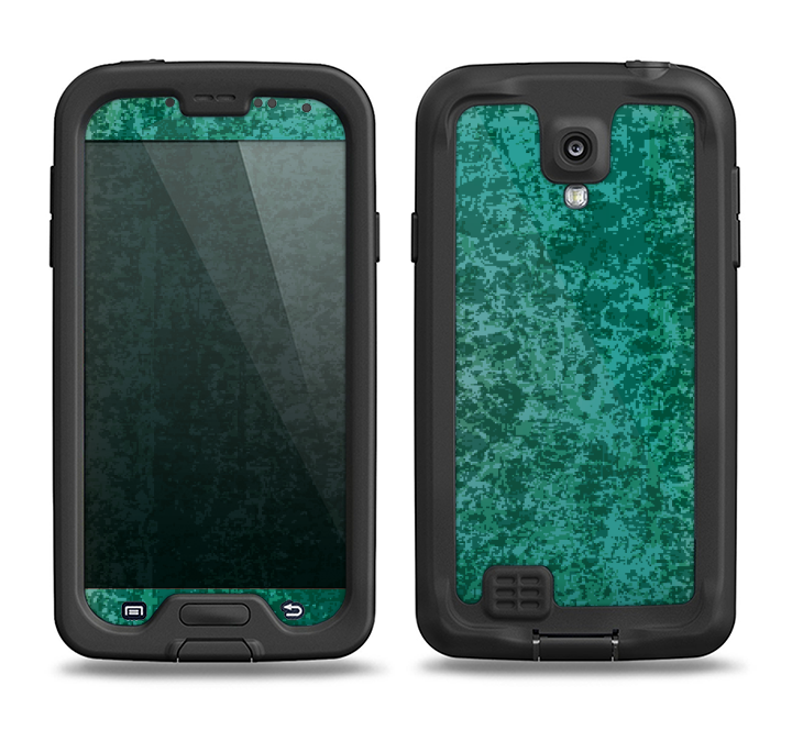 The Emerald Green Choppy Pattern Samsung Galaxy S4 LifeProof Fre Case Skin Set