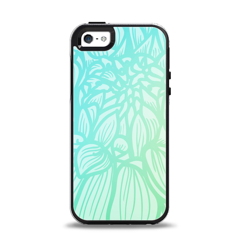 The Faded Blue & Green Subtle Floral Apple iPhone 5-5s Otterbox Symmetry Case Skin Set
