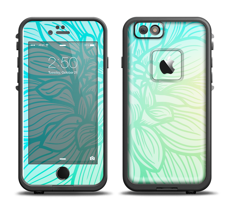 The Faded Blue & Green Subtle Floral Apple iPhone 6/6s Plus LifeProof Fre Case Skin Set