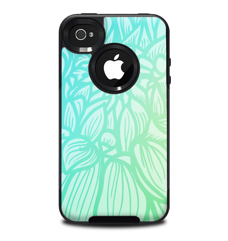 The Faded Blue & Green Subtle Floral Skin for the iPhone 4-4s OtterBox Commuter Case