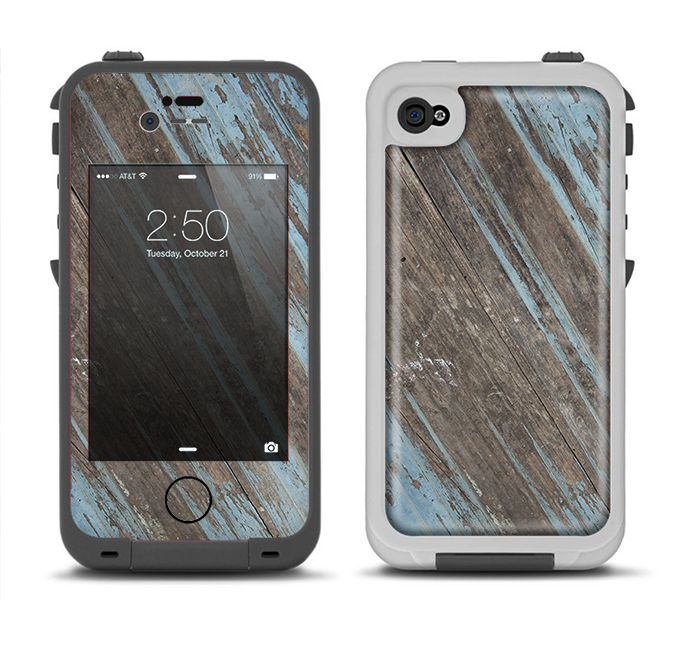 The Faded Blue Paint on Wood Apple iPhone 4-4s LifeProof Fre Case Skin Set