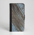 The Faded Blue Paint on Wood Ink-Fuzed Leather Folding Wallet Case for the iPhone 6/6s, 6/6s Plus, 5/5s and 5c